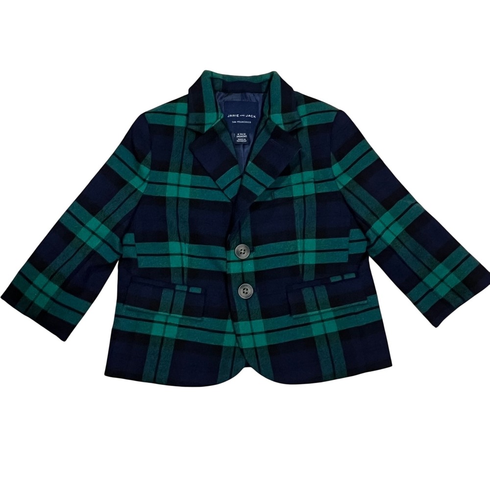 Janie & Jack Merchant Marine Plaid Green Navy Blazer 6-12 Mos Tartan‎ Formal